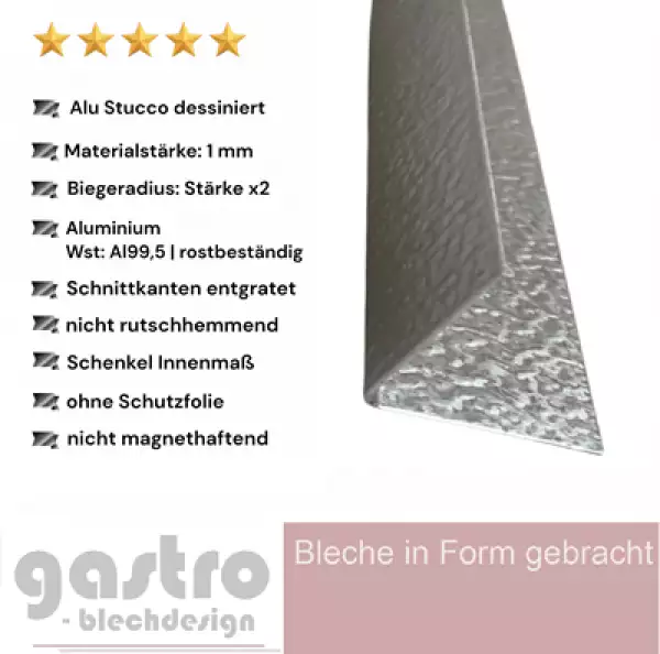 Winkel Alu Stucco 1mm stark ohne Schutzfolie Al 99,5